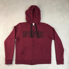 Victoria Secret PINK Hoodie Womens Medium Red Full Zip Spell Out Logo Sweater