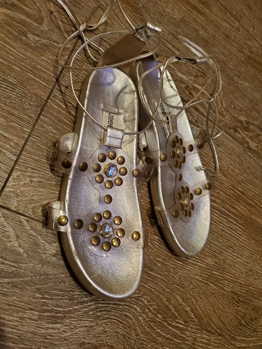 JIMMY CHOO Silver Jeweled Lace uP Gladiator Sandals Size 37.5 Size 7