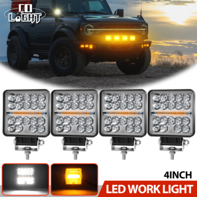 Splledlight 2-Pack 4" Dual-Color Ditch Light Pods – White/Amber Strobe + Red DRL, 105W Spot Beam