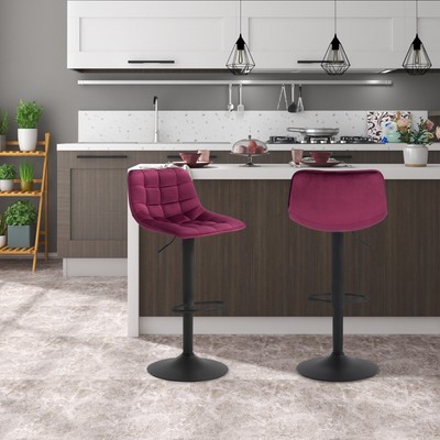 Set 2 Sgabelli Da Bar Con Schienale | In Velluto E Metallo | Per Cucina E Soggiorno - Foto 4