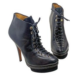 Ann Taylor Axia Womens Size 7 Leather Platform Corset Stiletto Booties&lrm; NWOB