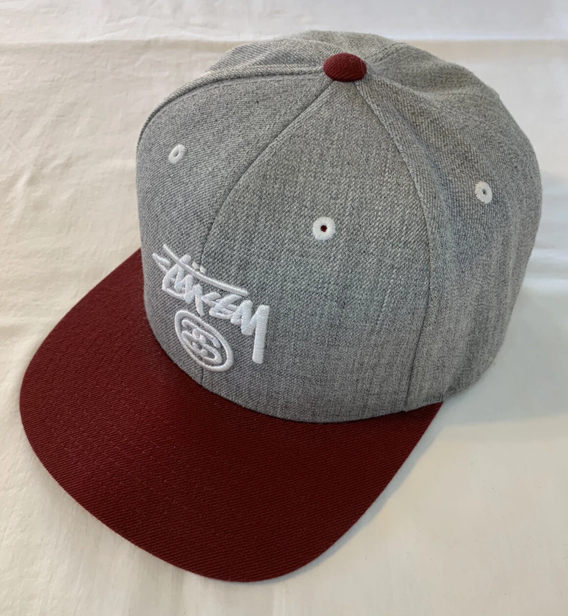 Vintage Stussy SS Hat SnapBack Missing 2 Snaps Hat Burgundy Heather Gray Cap  | eBay