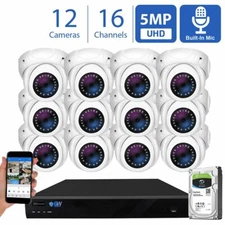 16 Channel NVR 12 5MP H.265 PoE IP Microphone AI Turret Security Camera System