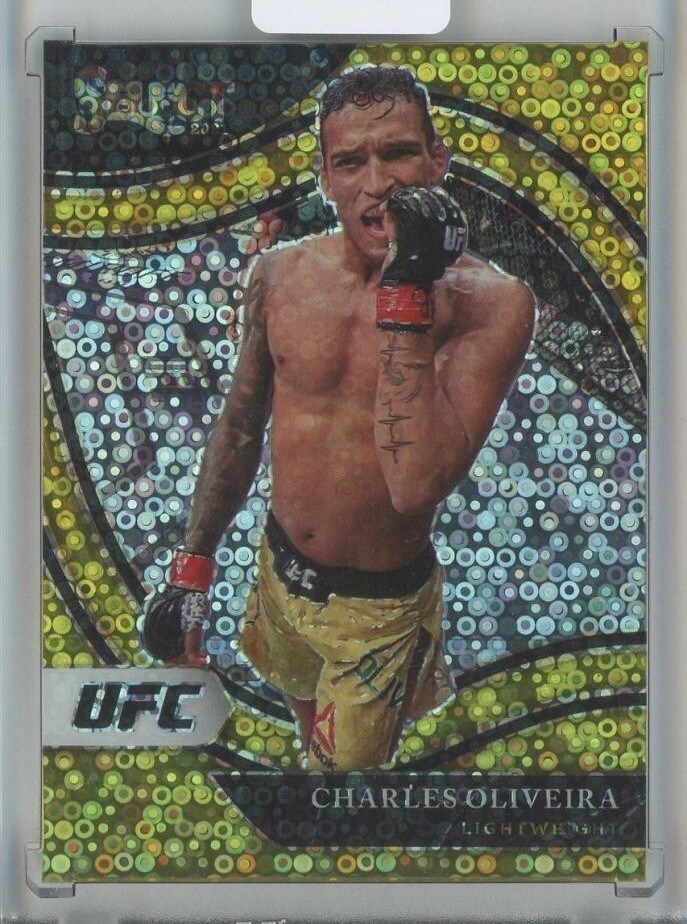 Charles Oliveira 2021 Panini Select UFC #240 Octagonside Gold Disco Prizms 3/10