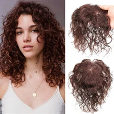 Crown Natural Curly Wavy 100% Real Human Hair Topper Toupee Top Piece For Women
