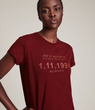 Image of All Saints Womens Date Anna T-Shirt Designer Liquid Red Soft Cotton Tee Top