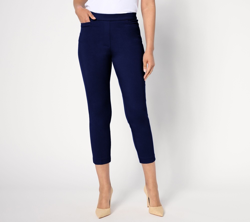 Susan Graver Women's Plus Sz Pants 1X Regular Status Stretch Ponte Blue A634115