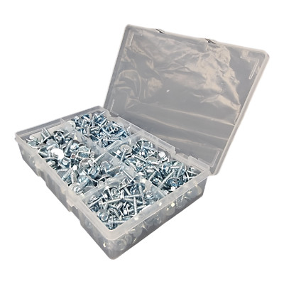 400 Stck. Sortiment Box ACME Schrauben Sechskantkopf BZP unverlierbare Scheibe Gewindebohrer Hex-head