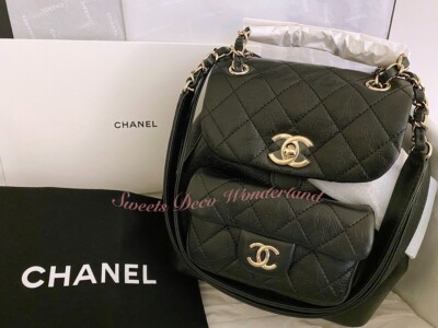 【上品で素敵♪】CHANEL バックパック CCマーク 100% AUTH CHANEL CC LOGO BLACK QUILTED AGED CALFSKIN DUMA