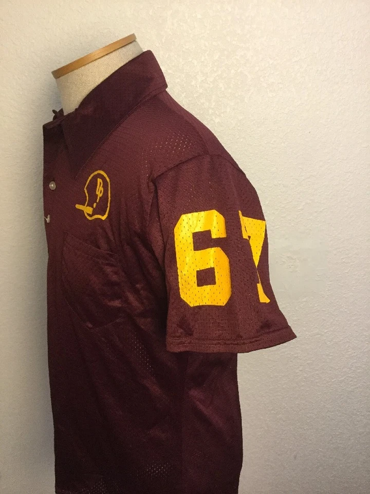 SPEEDLINE verdadero vintage años 60 70 escuela secundaria fútbol malla polo GRANDE granate Foto 3 de 4