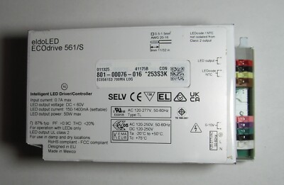 ELDOLED ECODRIVE 561/S LED DRIVER/CONTROLLER 60V @ 150-1400MA 50W 120/277V