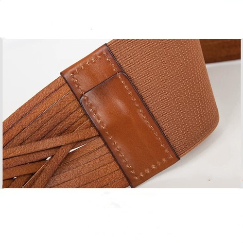 Women Real Leather Braided Waist Belt Gold Buckle Elastic Stretch Wide Waistband - Picture 34 of 54