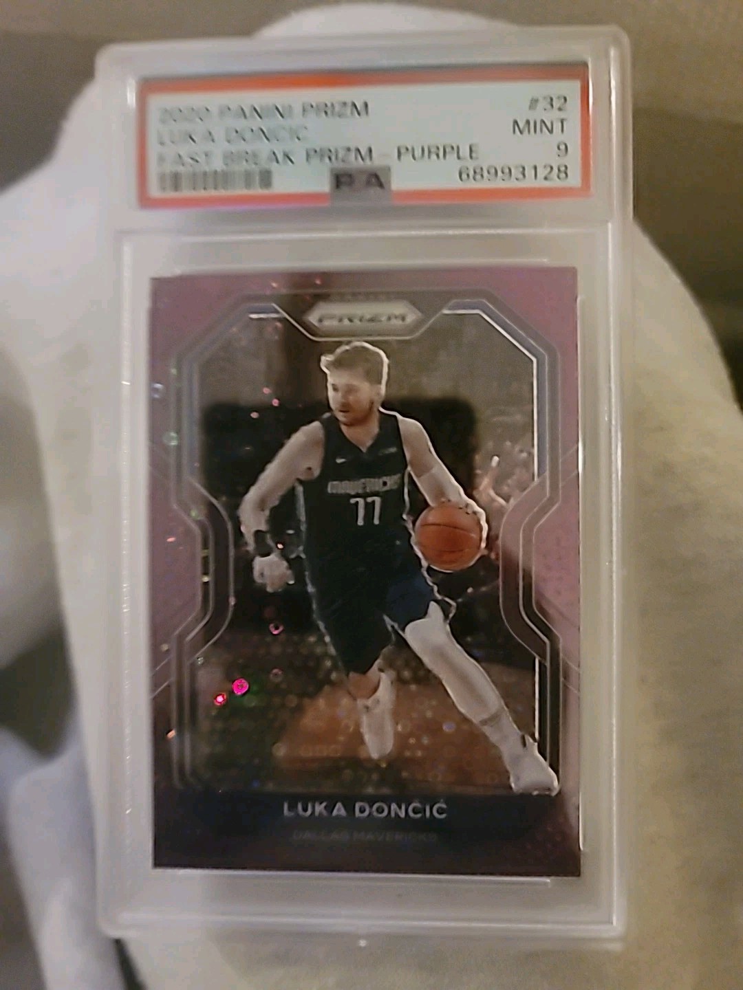 2020 Panini Prizm Luka Doncic Fast Break Prizm-Purple #/75 Mint PSA 9