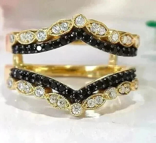 Round Lab Created Black Diamond Engagement Band Ring In 14k Yellow Gold Plated