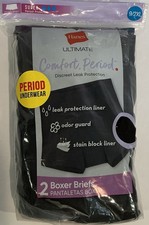 Hanes Ultimate Period Underwear Boxer Briefs 9/2XL Black 2-Pack Leak Protection