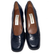 Vintage Etienne Aigner Navy Leather Wingtip Pumps Women s 6N Classic Block Heel