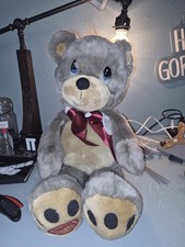 Vintage Precious Moments Charlie Bear Plush 21" Grey 1743 Maroon Bow 1990s...
