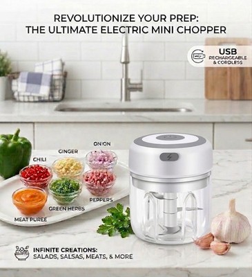 Portable Cordless Electric Mini Chopper USB Rechargeable Garlic Onion Chili Grin