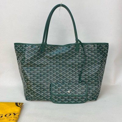 Goyard Saint Louis Green Goyardine Canvas Tote Silver HW Duty Paid