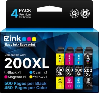 200XL Ink Cartridges 4PK Replacement for Epson XP-200 WF-2520 WF-2530 Printers