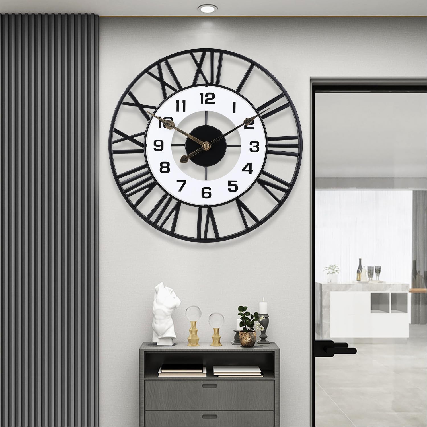 16 inch Metal Decorative Wall Clock, Silent Non-Ticking Quality Quartz Battery
