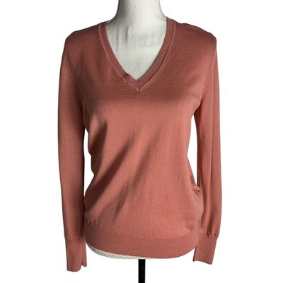 Uniqlo Womens M Wool V Neck Sweater Pullover Pink Long Sleeve