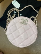 Chanel 22S Round Coin Purse Pink Caviar Leather Crystal CC Logo [Duties Paid]