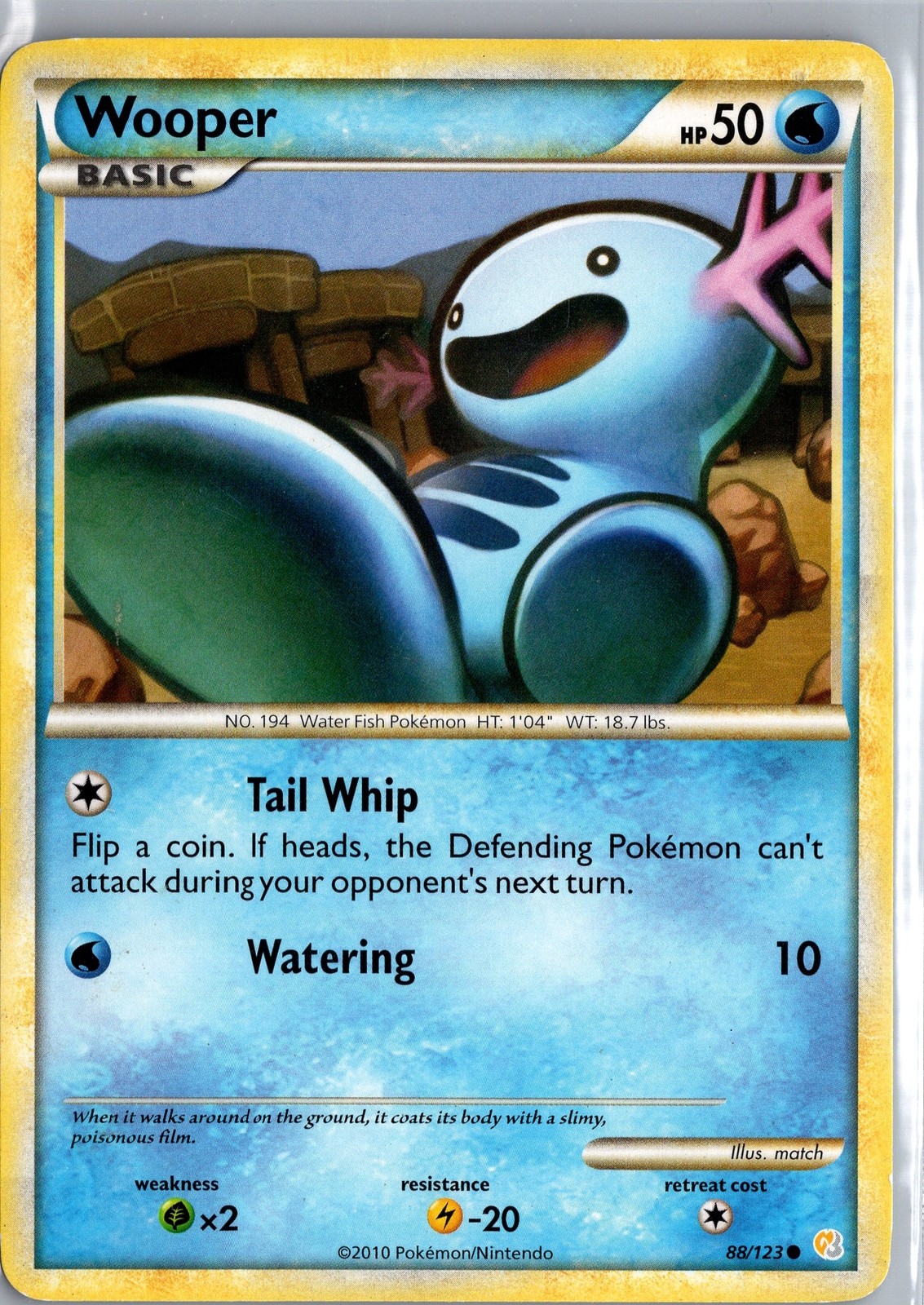 Wooper 88/123 Uncommon HeartGold SoulSilver Pokemon Card HP
