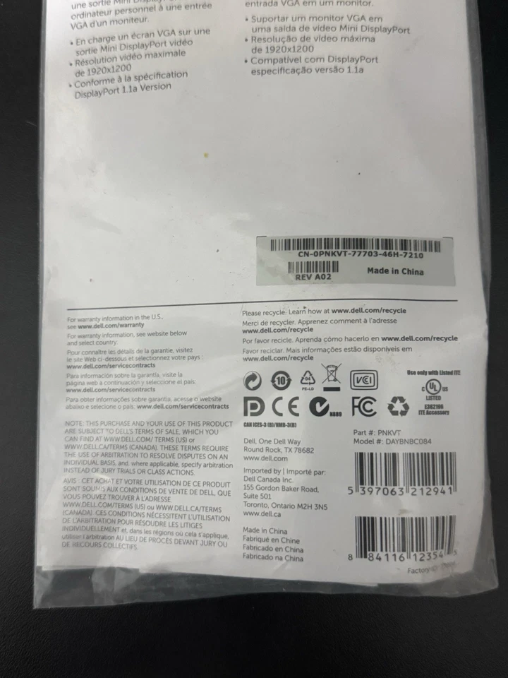 Dell Mini DisplayPort to VGA Adapter DAYBNBC084 PNKVT New Sealed Genuine OEM - Image 4 of 4