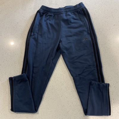 Adidas Track Pants Mens Small Blue Drawstring Pocket Taper Gym Active 3 Stripe