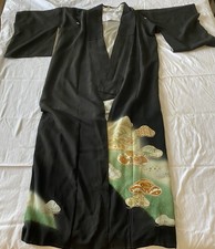 Vintage Japanese Silk kimono -Kuro tomesode with Beautiful motifs
