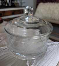 Clear Glass Candy Jar 8 oz Round Canister w/ Lid Handle, 5" Dia x 4" H