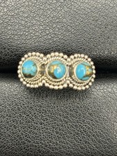 New Condition Sterling Silver Copper Turquoise 3 Stone Ring Size 7 B2