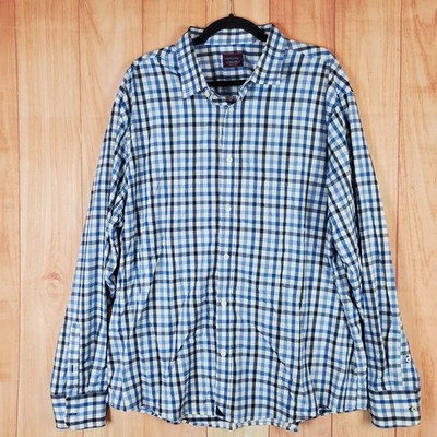 UNTUCKit Shirt Mens 3XL Blue Black Check Nylon Stretch Collared Casual Button-Up