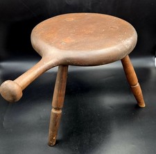 Primitive Milking Stool 3 Leg Dowled Handtooled Hardwood