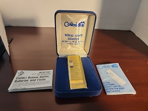 Vintage Colibri Solid State Lighter Gold Tone IN Original Box