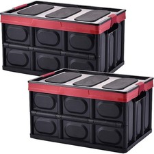 2 Pack 28L Plastic Storage Crates with Lids Stackable Collapsible Bins Baskets