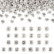 Craftdady 130Pcs 6x6.5mm Alloy Oval Letter Beads Small, Antique Silver
