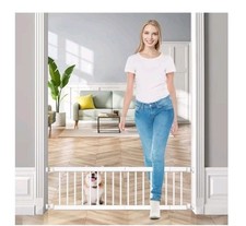 Dog Gate - 18"-45" Adjustable Extra Wide Metal Baby Gate to Step Over, 10" Tall
