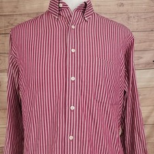 Chaps Dress Shirt Mens 17.5 34/35 Classic Fit Red Stripe Non-Iron Long Sleeve