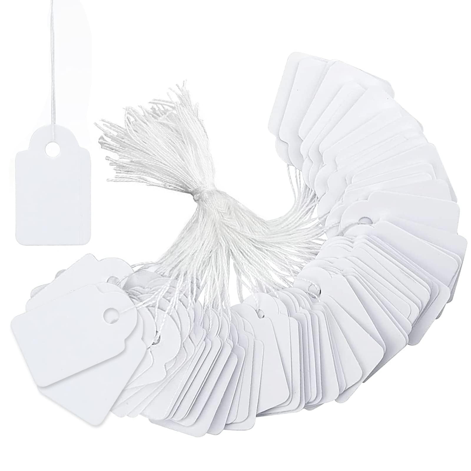 Price Tags, 500PCS Hang Strung Labels Tags with String 13 x 13 x 23mm, White