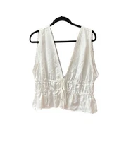WAYF Women's White V-Neck Tie Front Sleeveless Lace Trimmed Top Size XL NWT