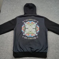 Grassroots California Hoodie Mens Small Black Pullover Colorado Back Graphic
