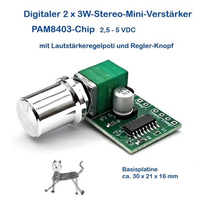 PAM8403 Mini-Stereo-Audio-Modul bis 2x 3W bei 5VDC - DIY - mit Regler und Knopf
