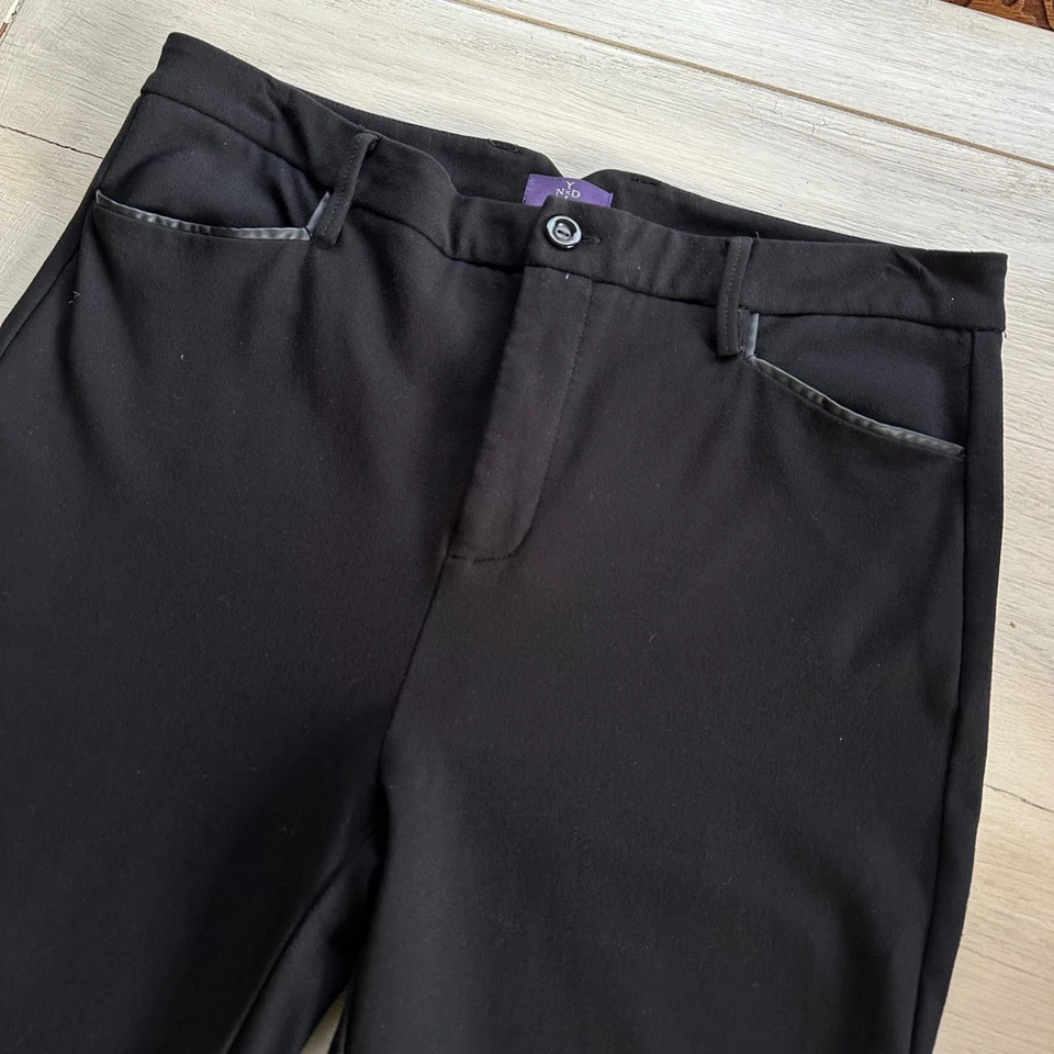 Pantalones NYDJ Negro Ponte Tejido Borde Cuero Pierna Recta Talla 14 Foto 2 de 4