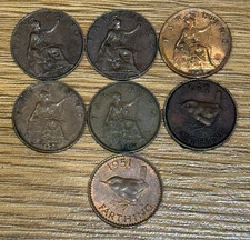 7x GB - George V + George VI Coin Farthing 1917 1923 1926 1931 1936 1942 1951