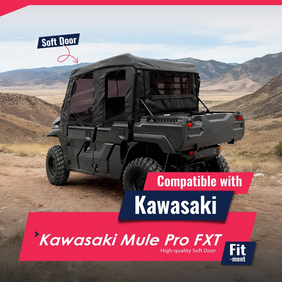 Black Enclosure Soft Upper Doors, Roof & Rear Window For Kawasaki Mule Pro-FXT Foto 2 de 4