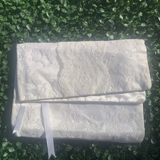Vintage pearl white synthetic acetate satin lace covered fold over case rosettes