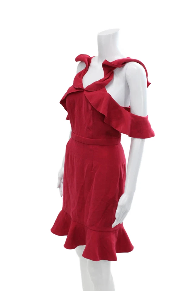 Mini Vestido Rojo Rachel Zoe Para Mujer Cuello en V Sin Mangas Volantes En Niveles Talla 2 Foto 2 de 4
