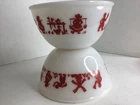 Set of 2, Hazel Atlas red Dutch Boy & Girl Mixing Bowls with exc. Paint
